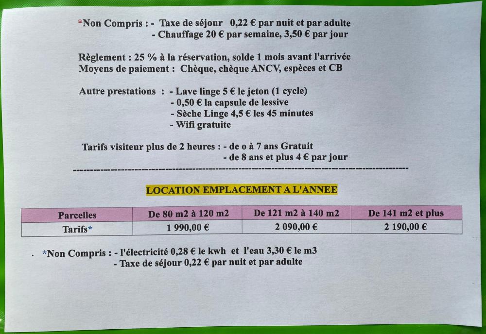 Tarifs suite